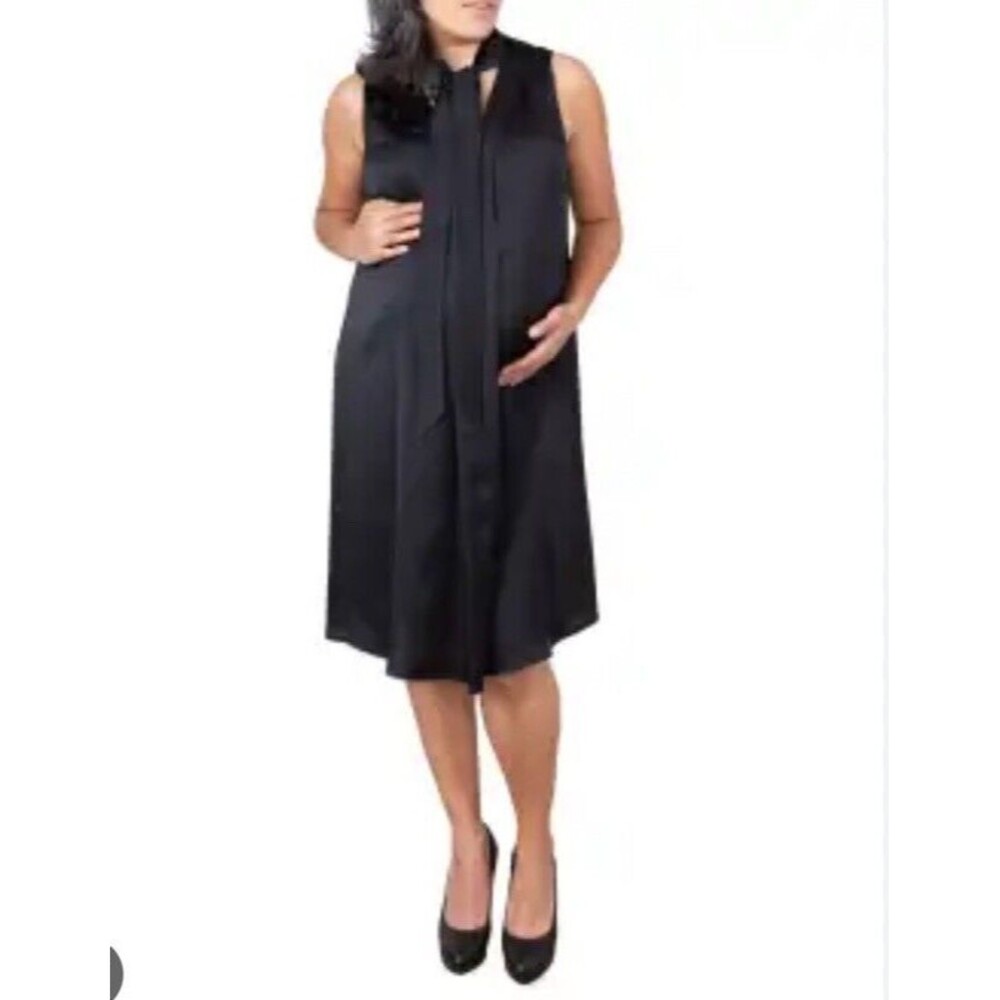Emilia George Maternity Zena Tie-Neck Satin Dress Sleeveless Large